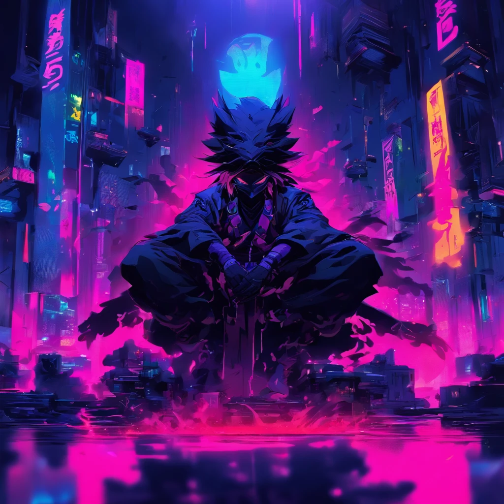 soft illustrative painting style, ,((clean, crisp, soft detailed, best quality)), ,art by ++Benedick Bana & ++alexey kurbatov, ,(centered, view: front), ,foreground: 1Oni Yokai, female, solo, beautiful, empty hands, ,wearing: cyberpunk-ninja outfit, ,pose: sitting, pose: throne, ,background: lo-fi office interior, futurisric animecore,(headroom)