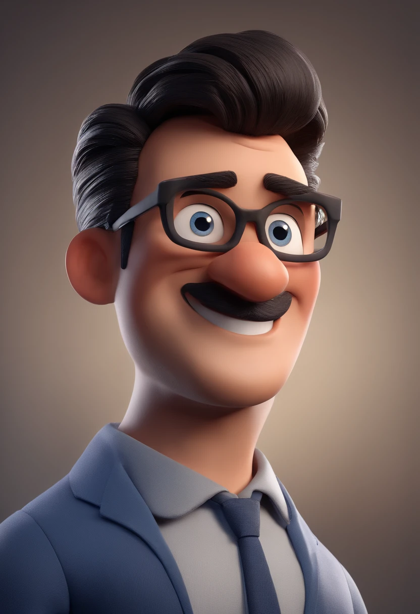Cartoon character of a man with black glasses and a blue shirt, animation character, Caractere estilizado, animation style rendering, 3D estilizado, Arnold Maya render, 3 d render stylized, toon render keyshot, Personagem 3D, Personagem 3D, 3d rendering stylized, 3 d character render, personagem de desenho animado, Personagem de close up, Pose de personagem, (Estilo Pixar) (master part:1.2) (Bokeh) (best quality) (pele detalhada) (textura detalhada) (8k) (argila) (Cinematic lighting) (foco nítido