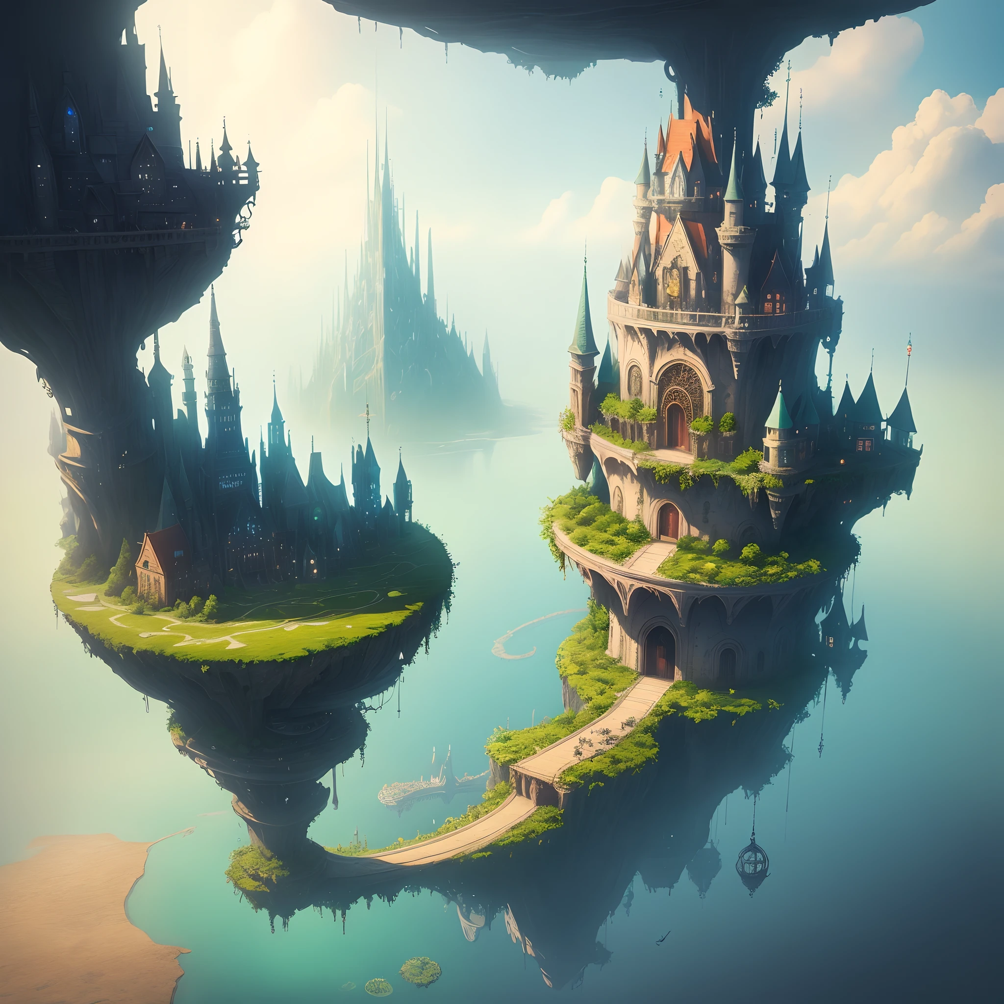 Floating fantasy cities in a magical world
