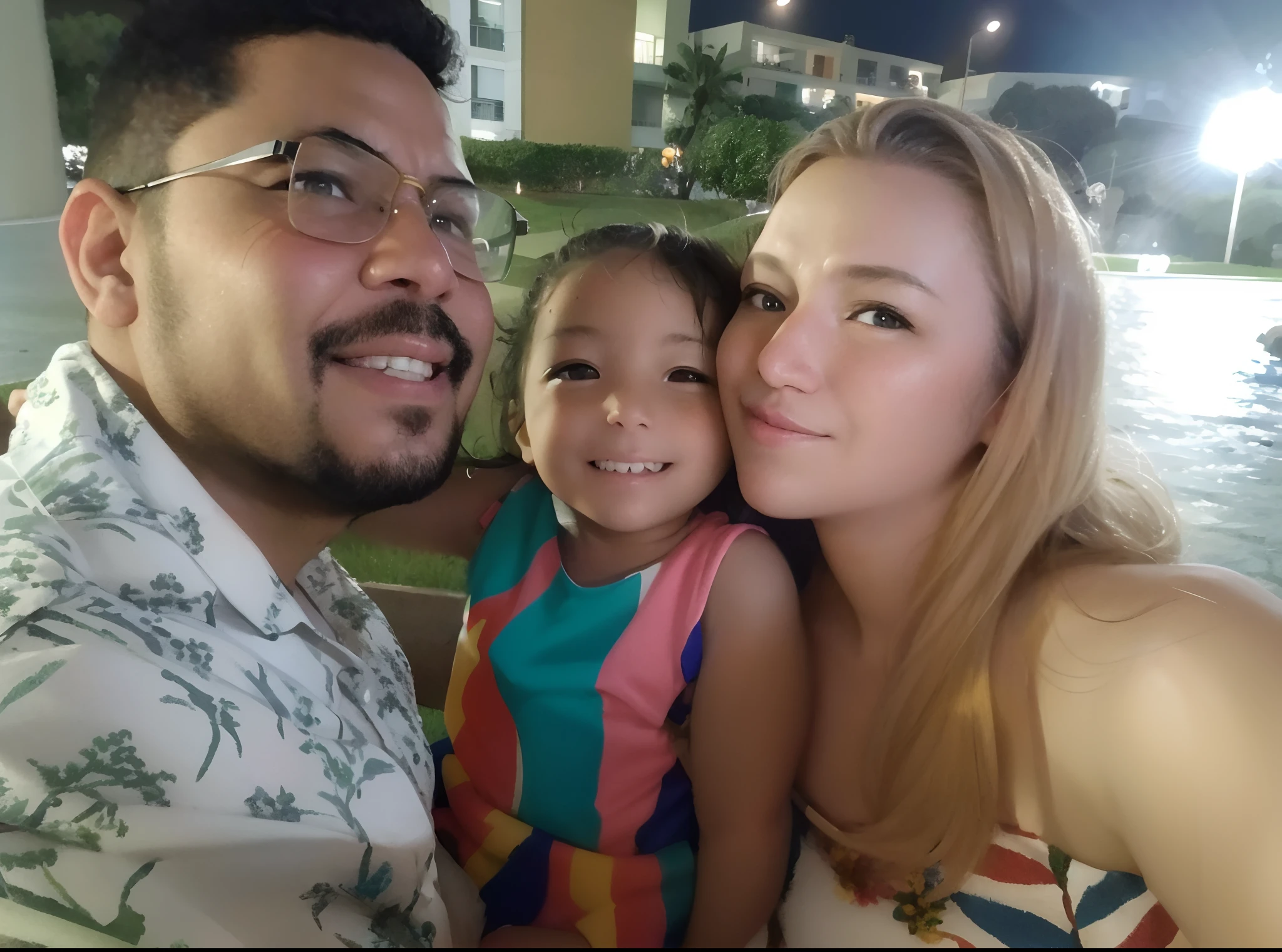 There are two people and a posing for a photo, Fotografia selfie 8k, imagem de qualidade muito baixa, Directed by: Nandor Soldier, foto de baixa qualidade, imagem de perfil, Happy family, vacation photo, Family photo, In Sao Paulo, foto do perfil, divertindo-se, photo taken at night, qualidade muito baixa, Retrato tirado 8 K