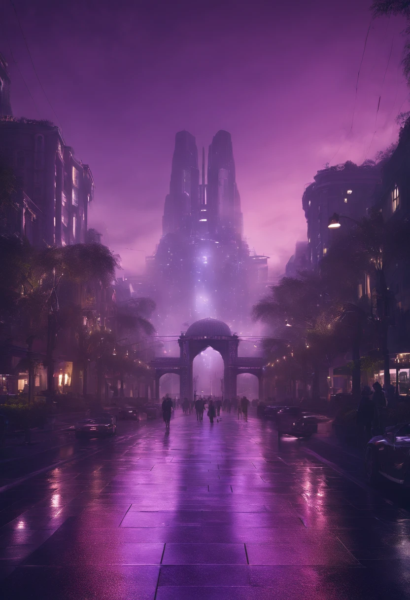 I'm a digital content producer on Instagram and my niche is artificial intelligence. I'm reaching the 5 thousand followers mark. I want you to help me create an image celebrating this brand. The image must be based on shades of purple and have content related to Artificial Intelligence and the number of followers. An idea could be a crowd of robots and people living together in a futuristic city, or something like that (this is just a suggestion). An image must be high definition, ultra-realistic, with well-defined textures and appear realistic. The aspect ratio should be 9:16. Write “5k” in reference to 5 thousand followers.