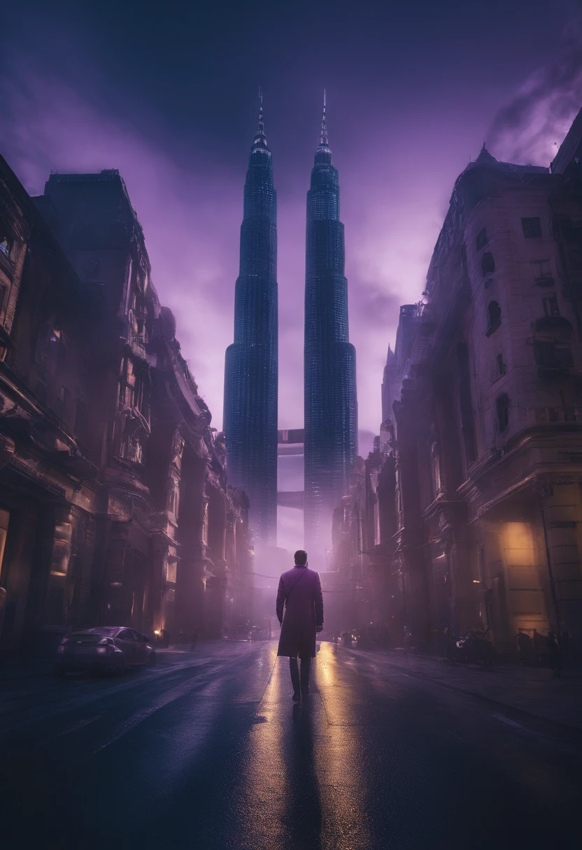 I'm a digital content producer on Instagram and my niche is artificial intelligence. I'm reaching the 5 thousand followers mark. I want you to help me create an image celebrating this brand. The image must be based on shades of purple and have content related to Artificial Intelligence and the number of followers. An idea could be a crowd of robots and people living together in a futuristic city, or something like that (this is just a suggestion). An image must be high definition, ultra-realistic, with well-defined textures and appear realistic. The aspect ratio should be 9:16. Write “5k” in reference to 5 thousand followers.