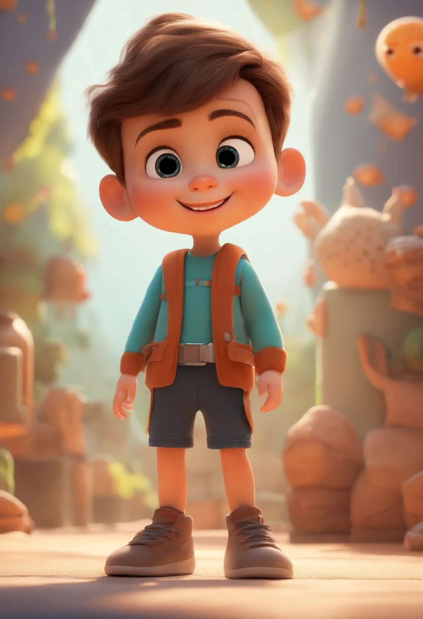 a happy cute standing short hair, vestindo uma fantasia espacial, , fundo branco, barnet, Tom, Estilo Pixar, ....3d, desenhos animados, rosto detalhado, asymmetrical 16k