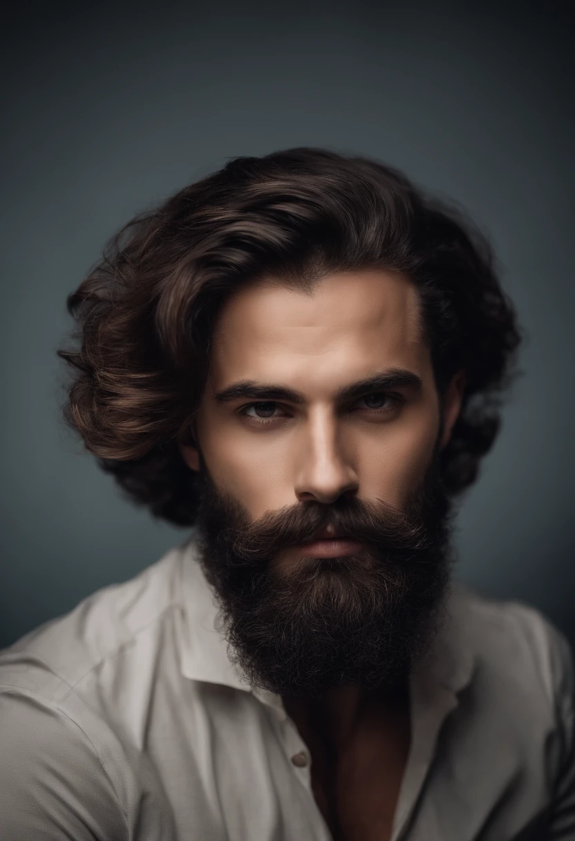 Homem com, cabelo preto cortado baixo, com barba e bigode, White Skin Photographer