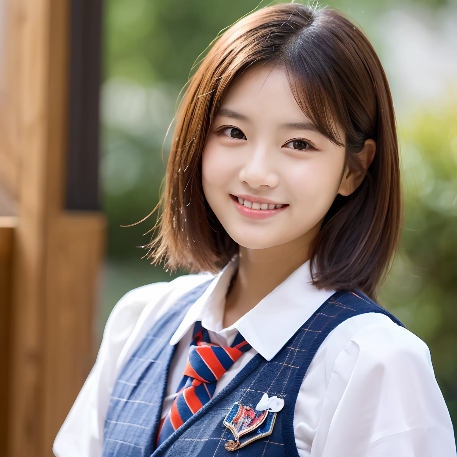 (1 Korean star with royal sister style), ((Best quality, 8K, 巨作: 1.3)), focal point: 1.2, Perfect body proportions: 1.4, (Make a smile),  Watery eyes, Highly Detailed Face and Skin Textur, Fine eyes, Double eyelids, Whitens the skin, (long whitr hair, By bangs: 1.3), (face round: 1.5), (JK school uniform: 1.4), (Lace view: 1.6),(black lence stockings: 1.4),(JK style:1.4),(nighttime scene:1.3),(A bustling city:1.3)