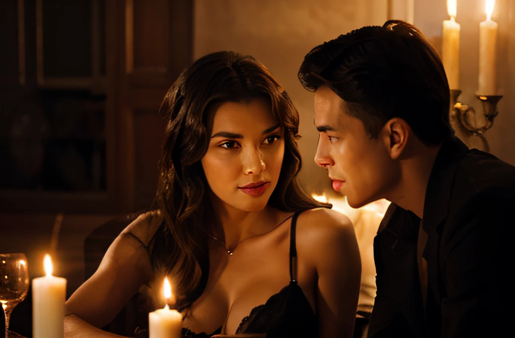 woman seducing a man after a candlelight dinner