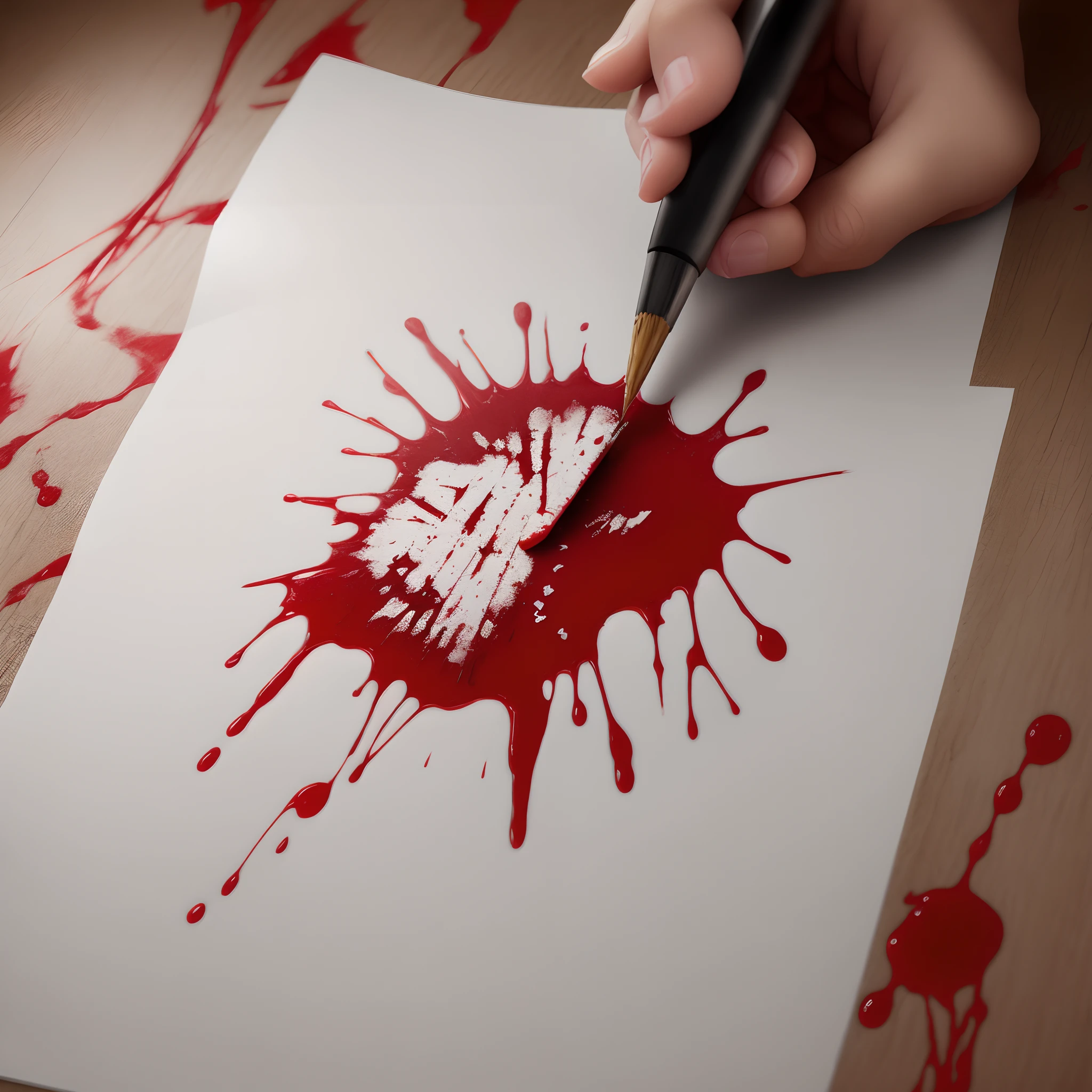 Wall with less realistic blood stains, made by a child 