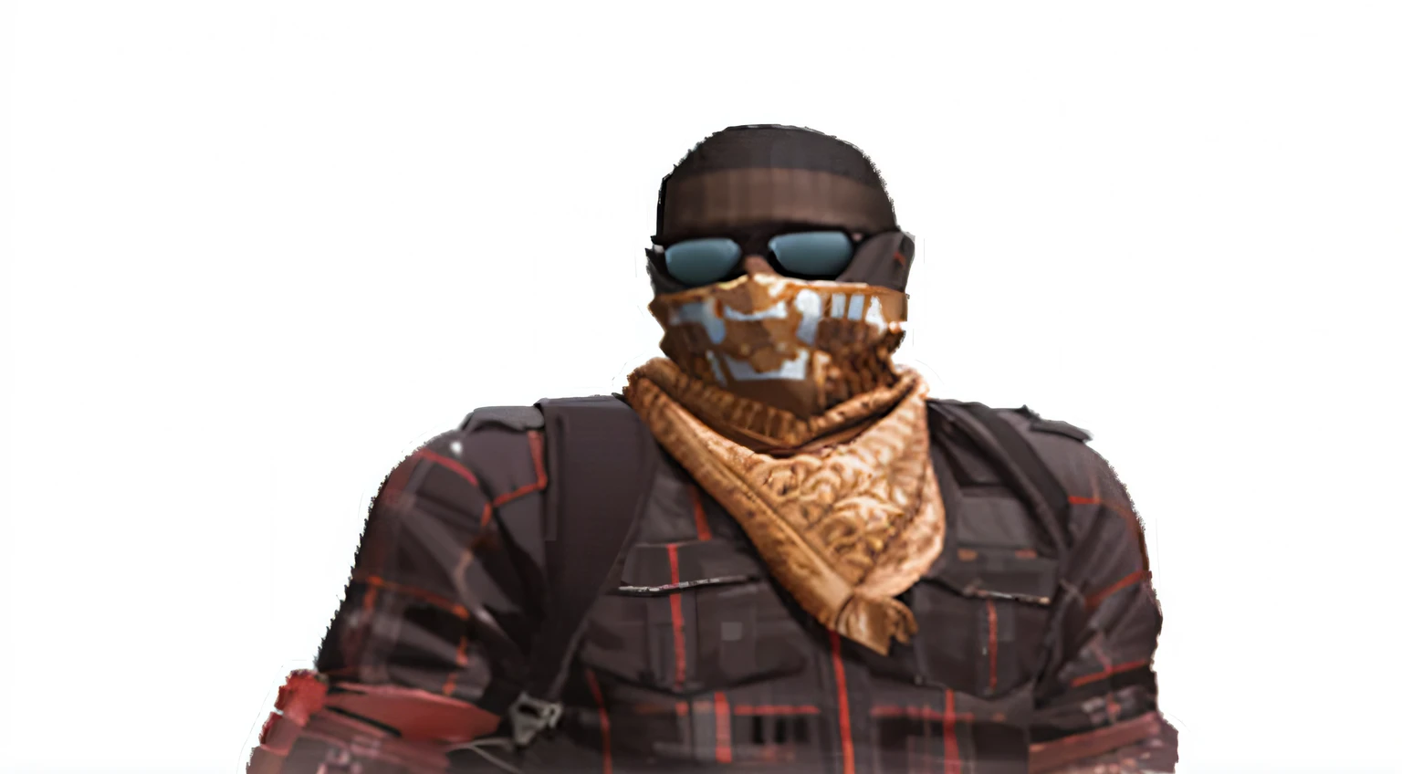 Close-up of people wearing masks and scarves, cyberpunk street goon, octane], skin : tjalf sparnaay, smug smirk, halfbody headshot, highley detailled face, disco elysium character, haris nukem, smogpunk, Mercenary, Pyro, wearing bandit mask, spec - ops head