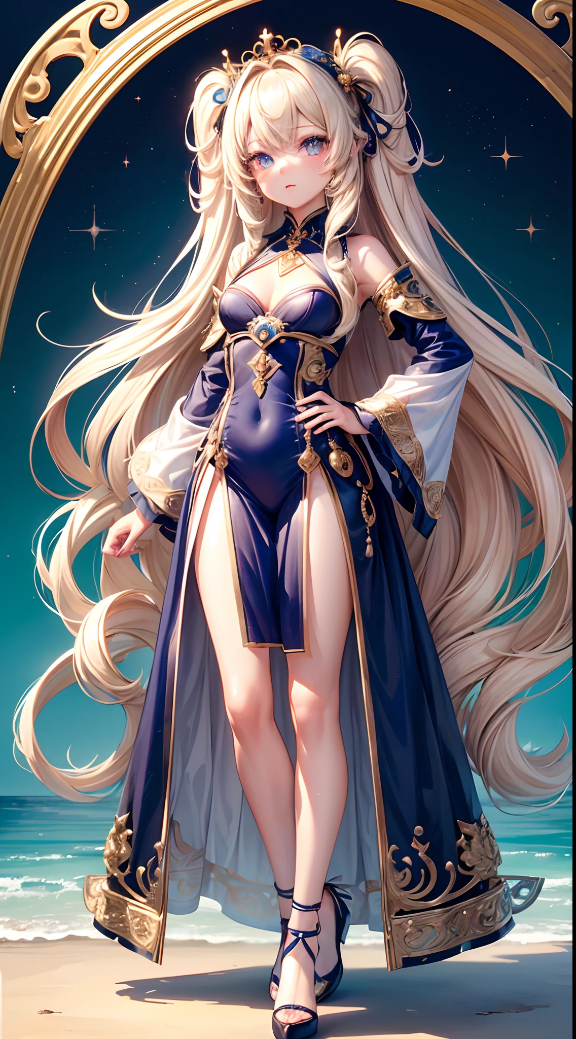 ((Best Quality)), (ultra-detailliert), ((Extremely detailed)), (Beautiful), ((Kawaii Girl)), ((UHD)), (masterpiece), (high quality), (best quality), (4K), (high quality), 1, solo girl, one girl, (hair two side up long), (hair intakes), long hair, parted bangs, (platinum blond hair), ((jade colored eyes)), tsurime, medium breasts, slender body, paint right up to the tip of the head,((transparent background)),(solo),standing,(wearing shoes on feet),((is wearing Idol Costumes)),good girl, beautiful detailed eyes,good looking,((an extremely delicate and beautiful)),make the eyes the same shape and color on both sides, anime style