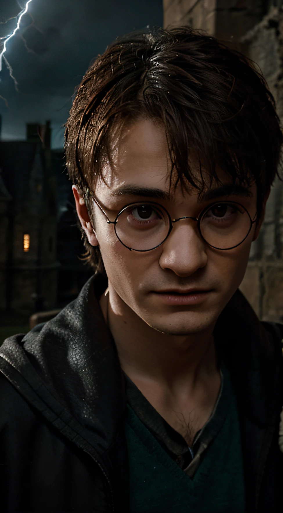 harry potter portrait 8k with a lightning on his forehead