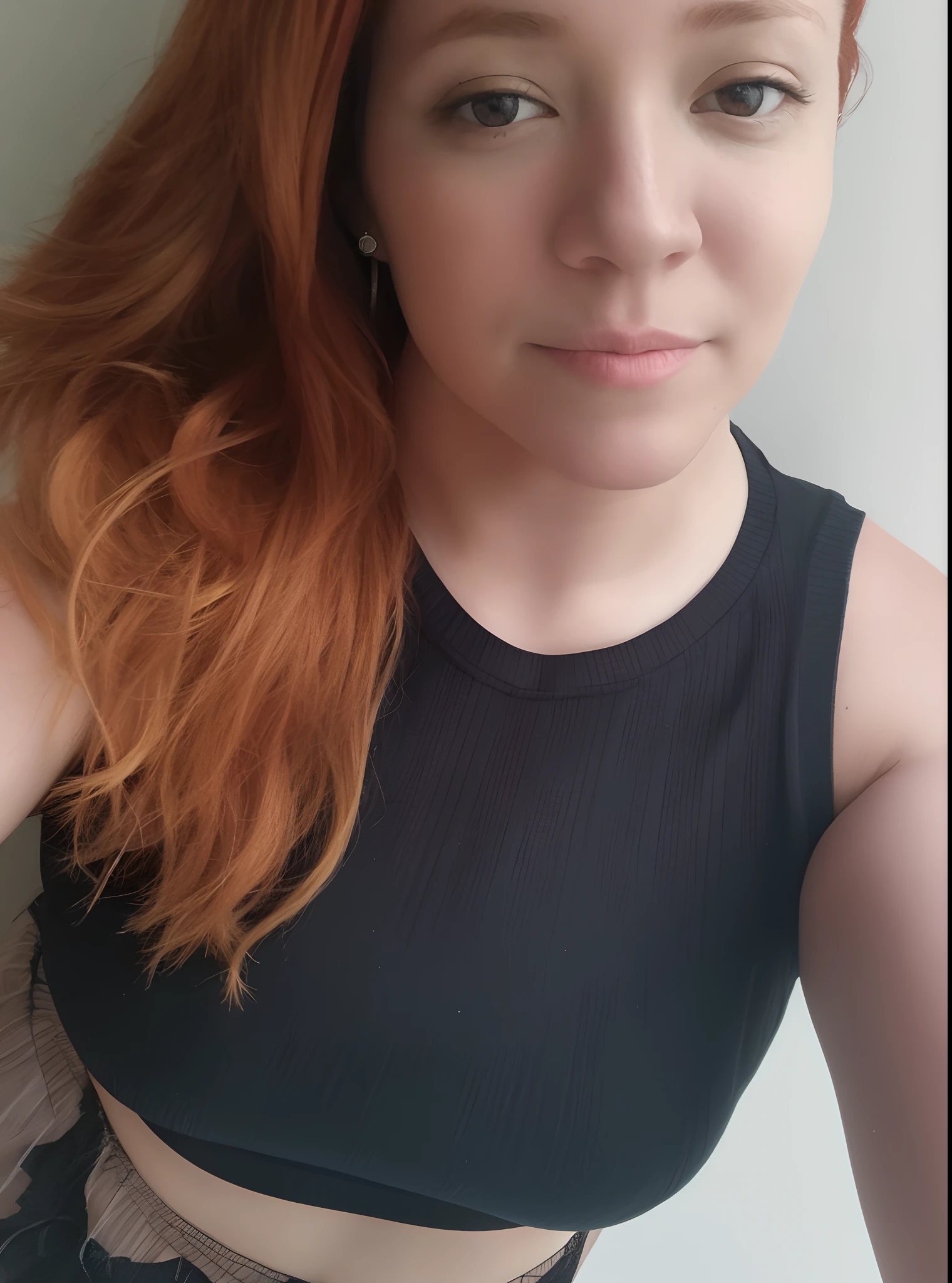 there is a woman with red hair and a black top, com cabelos ruivos, com cabelos ruivos cacheados, red head, 3 0 anos de idade mulher, Mulher de 30 anos, cabelos avermelhados, cabelo de gengibre, ela tem cabelos longos e redorange, gengibre cabelo ondulado, she is wearing a black tank top, red hair, com cabelos avermelhados escuros, 2 8 anos Disney pixar