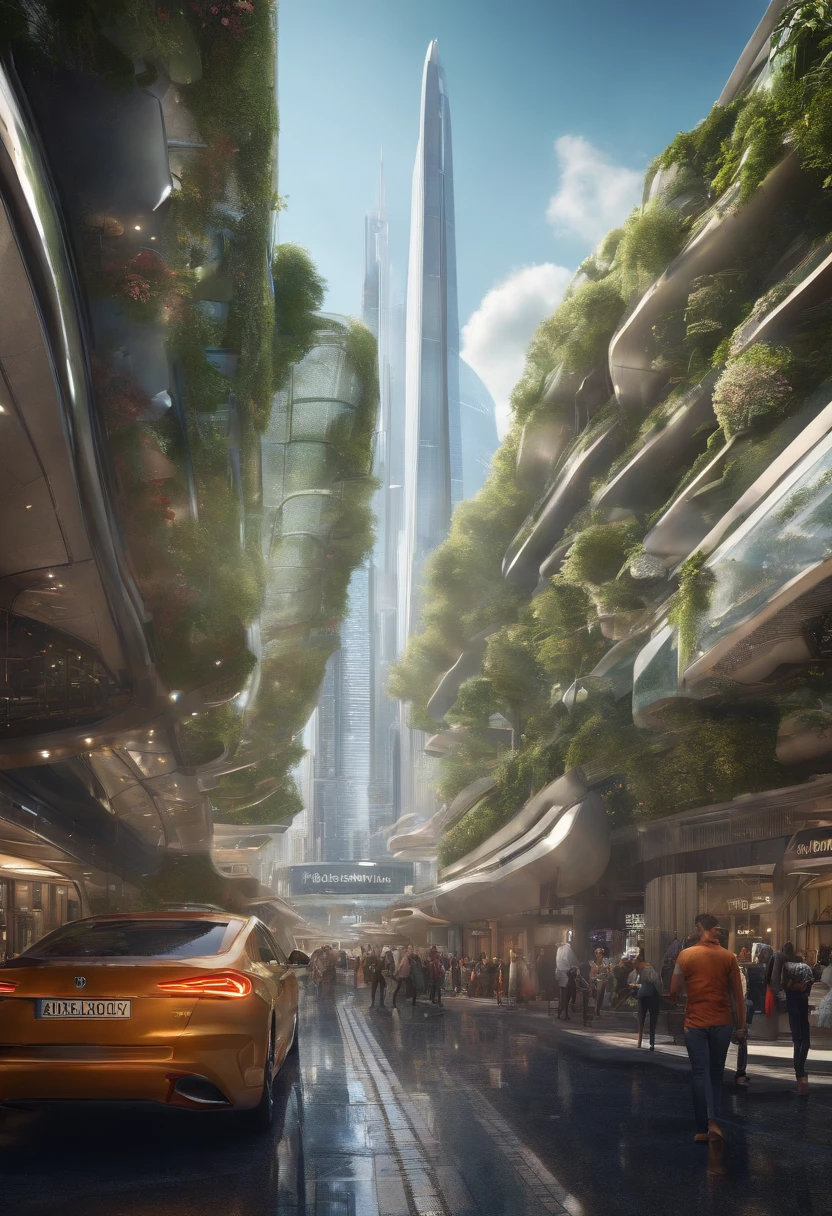 (best quality,4k,8k,highres,masterpiece:1.2),ultra-detailed,(realistic,photorealistic,photo-realistic:1.37),futuristic city,robots,people,crowd,harmoniously coexist,high-tech infrastructure,skyline towering buildings,colorful,advanced transportation system,hovering vehicles,multilevel walkways,transparent domes,glowing neon lights,reflection on sleek glass surfaces,impressive architecture,cityscape,gleaming skyscrapers,innovative designs,green spaces,parks,vertical gardens,robot assistants,interacting with humans,elegant and stylish clothing,expressive facial features,expressing diverse emotions,vibrant street life,marketplaces,bustling cafes,restaurants,nightlife,lively festivals,art installations,futuristic fashion,flying drones,clean and eco-friendly environment,zero pollution,a sense of unity and diversity,integration of technology and nature,utopian atmosphere,utopia vision,amazing blend of modernity and human touch.