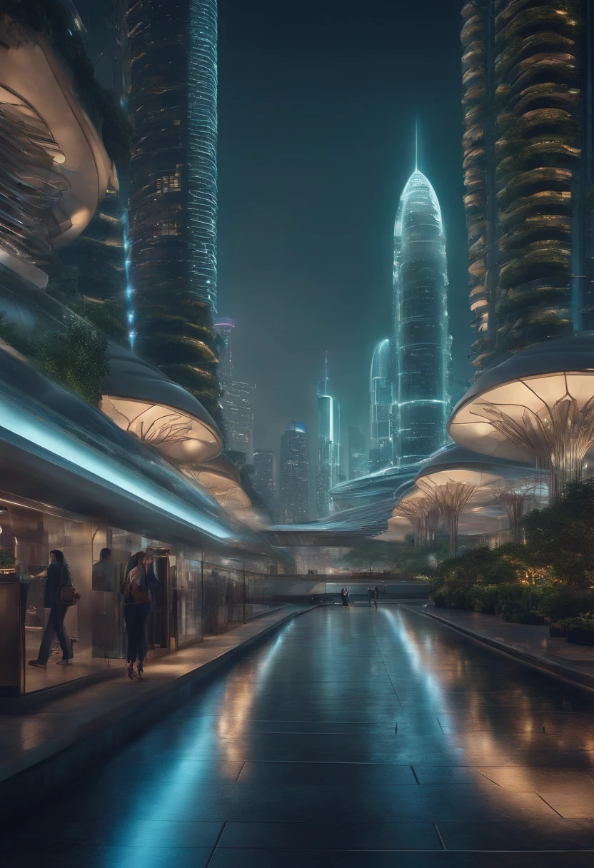 (best quality,4k,8k,highres,masterpiece:1.2),ultra-detailed,(realistic,photorealistic,photo-realistic:1.37),futuristic city,robots,people,crowd,harmoniously coexist,high-tech infrastructure,skyline towering buildings,colorful,advanced transportation system,hovering vehicles,multilevel walkways,transparent domes,glowing neon lights,reflection on sleek glass surfaces,impressive architecture,cityscape,gleaming skyscrapers,innovative designs,green spaces,parks,vertical gardens,robot assistants,interacting with humans,elegant and stylish clothing,expressive facial features,expressing diverse emotions,vibrant street life,marketplaces,bustling cafes,restaurants,nightlife,lively festivals,art installations,futuristic fashion,flying drones,clean and eco-friendly environment,zero pollution,a sense of unity and diversity,integration of technology and nature,utopian atmosphere,utopia vision,amazing blend of modernity and human touch.