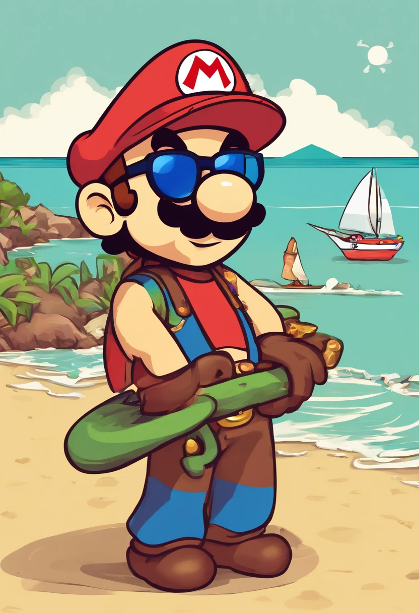 there is a man with a beard and sunglasses on a beach, caio santos, h3h3, ocean in the background, zachary corzine, standing at the beach, daniel mirante, with a small beard, with mountains in the background, with mountains in background, david rios ferreira, nicholas kalmakoff, at a tropical beach, icaro carvalho