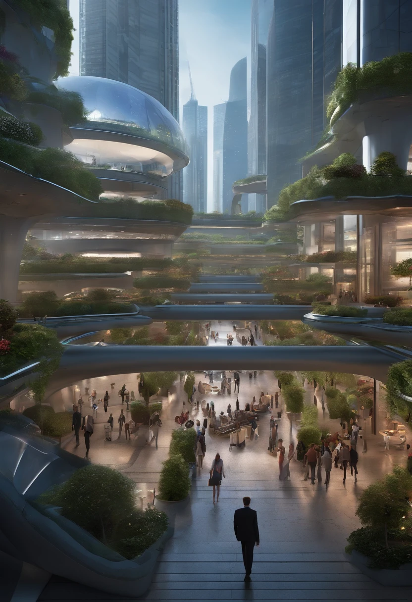 (best quality,4k,8k,highres,masterpiece:1.2),ultra-detailed,realistic(just a little),futuristic city,robots,huge crowd of people,interacting closely,advanced technology,skyscrapers,neon lights,hovering vehicles,people wearing futuristic clothing,robotic companions,seamless integration of humans and robots,robots performing everyday tasks,multi-cultural society,diverse architecture,colorful streets,bustling energy,towering residential complexes,solar panels covering buildings,green spaces,autonomous delivery drones,floating gardens,holographic displays,lively markets,flying shuttles,high-speed transportation network,massive LED screens showing advertisements,advanced artificial intelligence,smart systems maintaining the city,rooftop gardens[botanical gardens],futuristic bridges,transparent walkways,stunning cityscape at night,vibrant street art,innovative infrastructure,pedestrian-friendly spaces,energy-efficient buildings,efficient waste management system,futuristic fashion festivals,people communicating through augmented reality,people enjoying virtual reality experiences,multi-level highways,elevated parks,underground transport tunnels,perfect harmony between nature and technology,lively cafes and restaurants,hydroponic farms producing food indoors,indoor vertical farms,advanced healthcare facilities,efficient public transportation system,large community gathering spaces,multilingual communication devices,zero-emission policies,multi-purpose drone ports,network of advanced sensors,smooth and safe traffic flow,unimaginable technological advancements,sustainable energy sources.