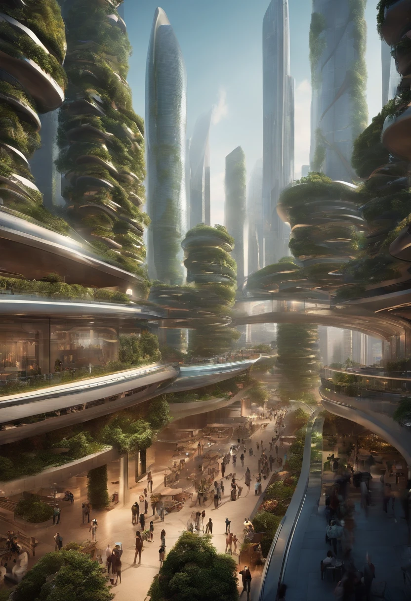 (best quality,4k,8k,highres,masterpiece:1.2),ultra-detailed,realistic(just a little),futuristic city,robots,huge crowd of people,interacting closely,advanced technology,skyscrapers,neon lights,hovering vehicles,people wearing futuristic clothing,robotic companions,seamless integration of humans and robots,robots performing everyday tasks,multi-cultural society,diverse architecture,colorful streets,bustling energy,towering residential complexes,solar panels covering buildings,green spaces,autonomous delivery drones,floating gardens,holographic displays,lively markets,flying shuttles,high-speed transportation network,massive LED screens showing advertisements,advanced artificial intelligence,smart systems maintaining the city,rooftop gardens[botanical gardens],futuristic bridges,transparent walkways,stunning cityscape at night,vibrant street art,innovative infrastructure,pedestrian-friendly spaces,energy-efficient buildings,efficient waste management system,futuristic fashion festivals,people communicating through augmented reality,people enjoying virtual reality experiences,multi-level highways,elevated parks,underground transport tunnels,perfect harmony between nature and technology,lively cafes and restaurants,hydroponic farms producing food indoors,indoor vertical farms,advanced healthcare facilities,efficient public transportation system,large community gathering spaces,multilingual communication devices,zero-emission policies,multi-purpose drone ports,network of advanced sensors,smooth and safe traffic flow,unimaginable technological advancements,sustainable energy sources.