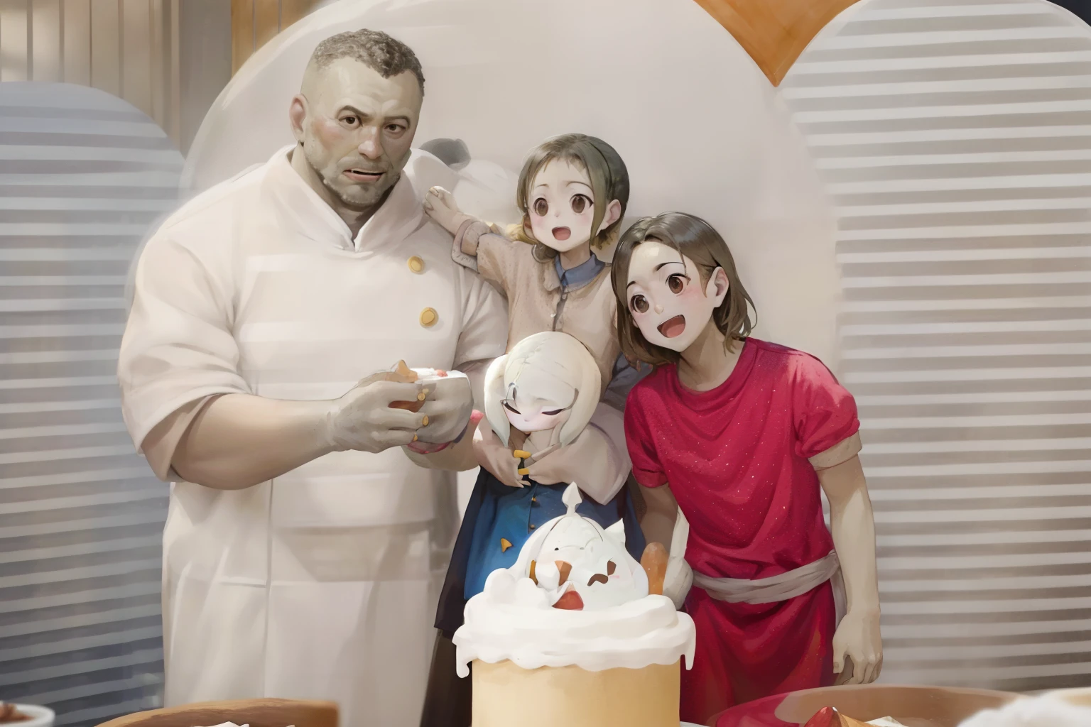 There's two people and a baby standing in front of a cake, 1614572159, Happy family, ástor alexander, Directed by: Nandor Soldier, imagem de perfil, Edon Guraziu, Malika Favre, 2717433015, Postagem 4k, 4 k post