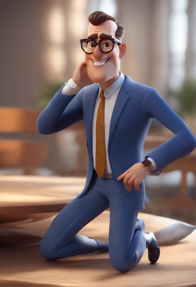 Cartoon character of a man with black glasses and a blue shirt, animation character, Caractere estilizado, animation style rendering, 3D estilizado, Arnold Maya render, 3 d render stylized, toon render keyshot, Personagem 3D, Personagem 3D, 3d rendering stylized, 3 d character render, personagem de desenho animado, Personagem de close up, Pose de personagem, (Estilo Pixar) (master part:1.2) (Bokeh) (melhor qualidade) (pele detalhada) (textura detalhada) (8k) (argila) (Cinematic lighting) (foco nítido