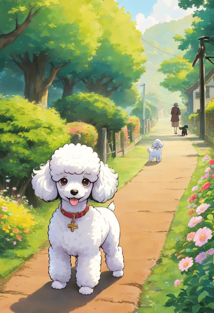 campo de grama,Poodle de brinquedo branco,Poodle de brinquedo marrom,Poodle de brinquedo de damasco,Pastor Negro,Cavalheiro tricolor,Branheim Cavalier,Dogs in line,