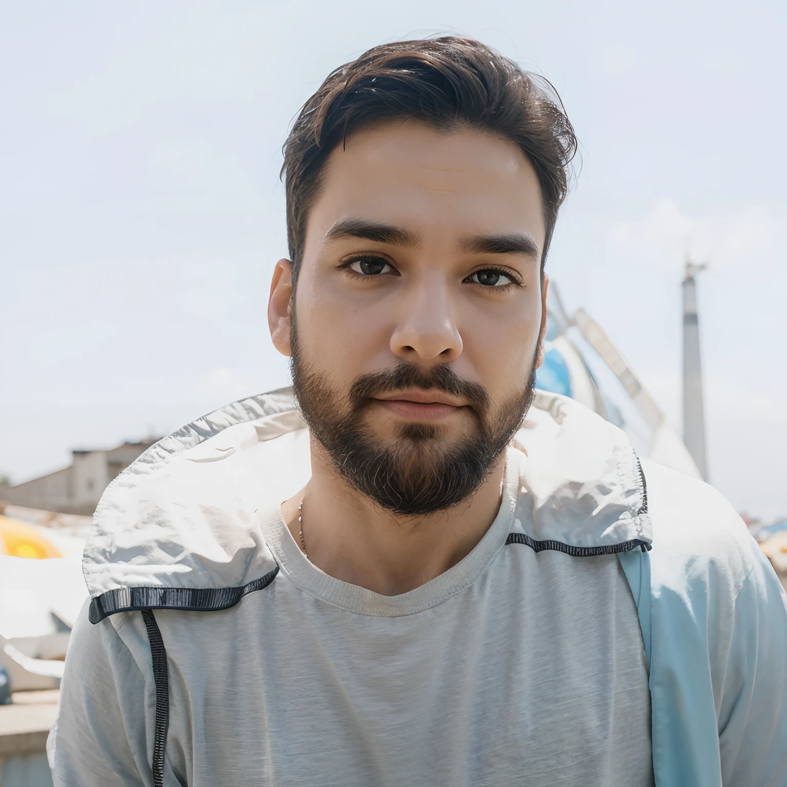 Menino branco com barba, estilo pixar, filme Pixar, paisagem ao fundo oriental, artificial intelligence