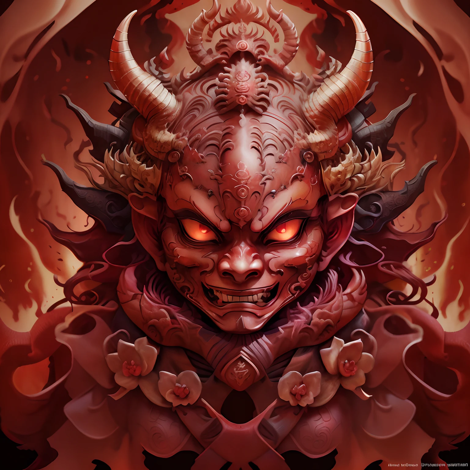 Red and fire female dragon demon mask