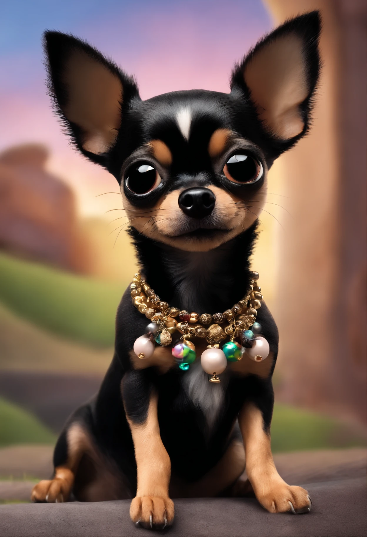 Pixar movie titled “Stella” with a black Chihuahua with cream eyebrows, muzzle and chest