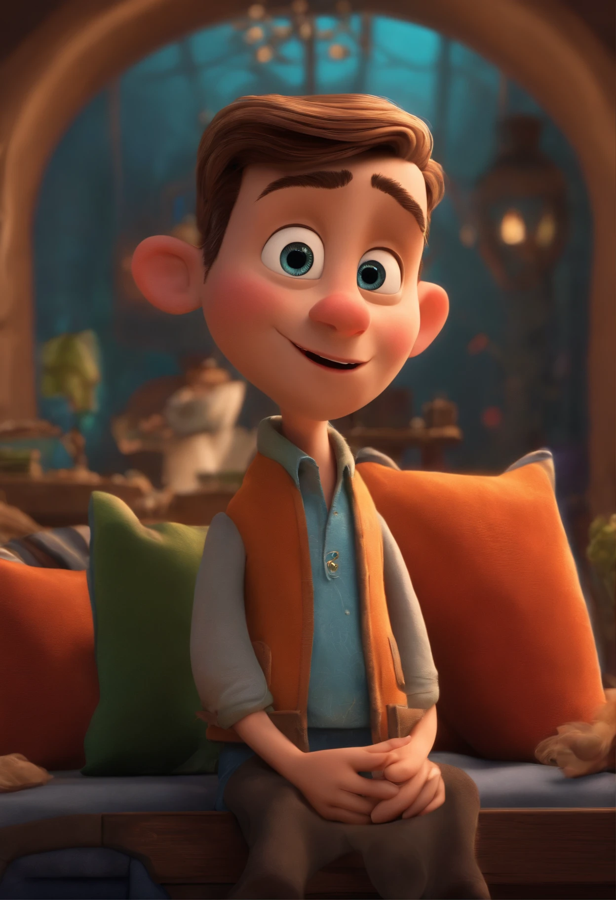 A Dream Architect Inspired by Pixar Animation, de perto. The character takes center stage with captivating facial expressions, oferecendo um toque de irrealidade