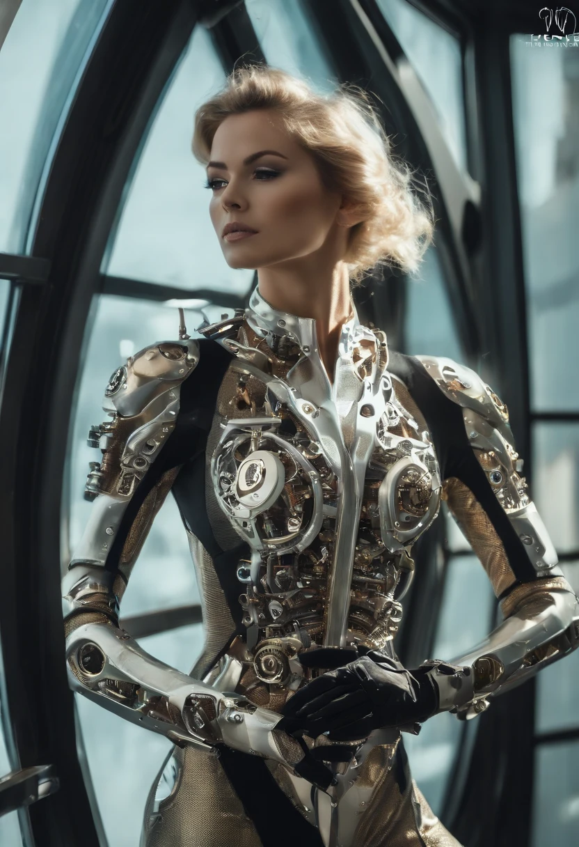 (foto de corpo inteiro:2), (One/Woman/Mechanicalgirl:1.8), (seios extremamente grandes:1.8), (the entire mechanical body:2), (with bionic armor:1.5), branco com engrenagens pretas, (She's inside a spaceship near the window seeing outer space:1.5), (ela tem cabelo liso roxo muito curto:1.2), (olhos azuis:1.2), (Gemendo:1.5), (corar:1.5), (is striking sensual poses for the viewer:1.5), estilo anime, anime, 16k, alta qualidade, pele texturizada, UHD, Premiado