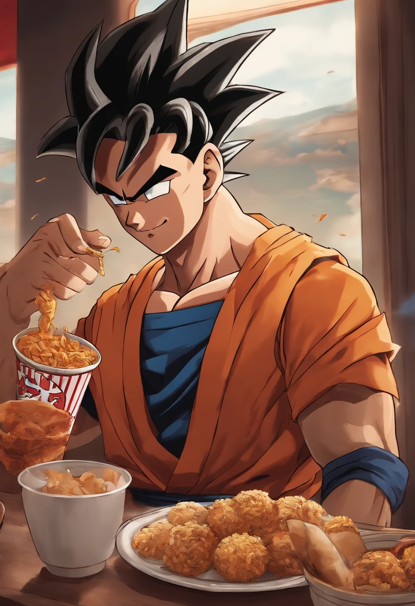 songoku eating in kfc, dragon ball,