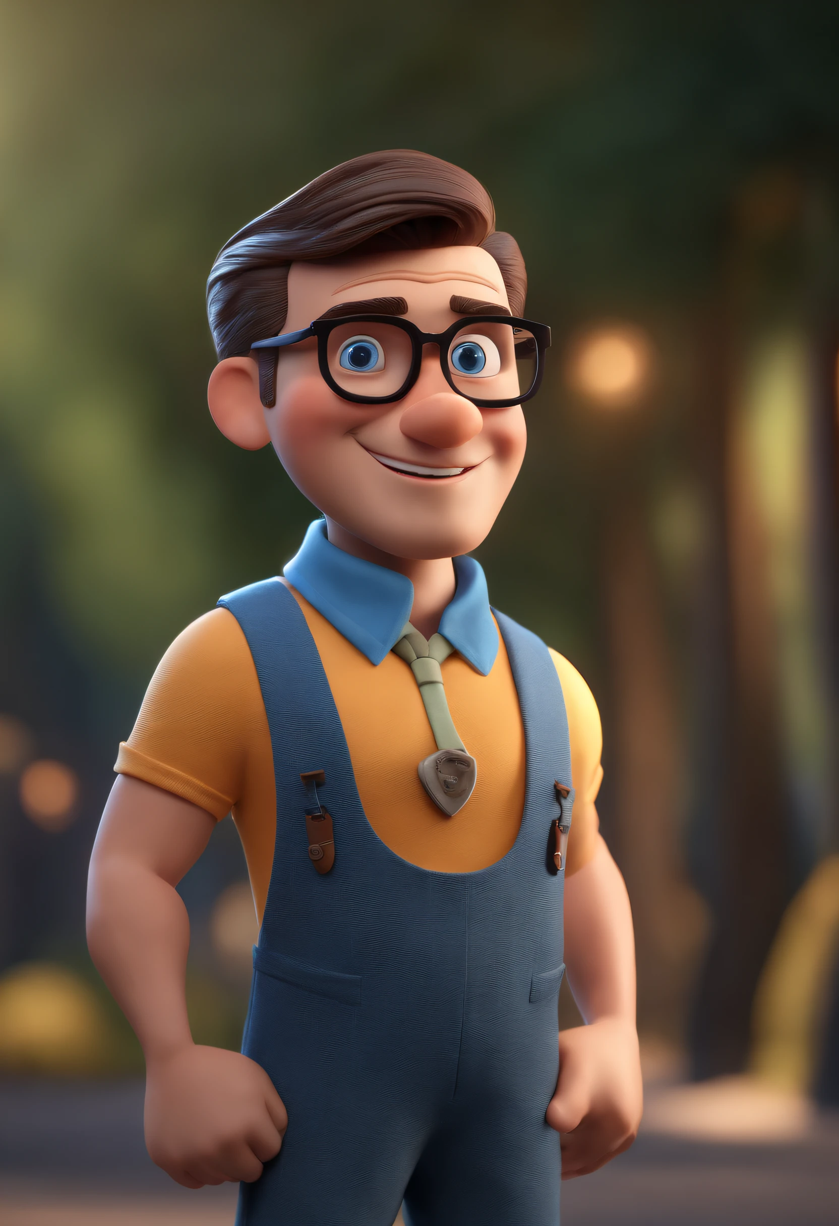 Cartoon character of a man with black glasses and a blue shirt, animation character, Caractere estilizado, animation style rendering, 3D estilizado, Arnold Maya render, 3 d render stylized, toon render keyshot, Personagem 3D, Personagem 3D, 3d rendering stylized, 3 d character render, personagem de desenho animado, Personagem de close up, Pose de personagem,  (Estilo Pixar) (master part:1.2) (Bokeh) (best quality) (pele detalhada) (textura detalhada) (8k) (argila) (Cinematic lighting) (foco nítido