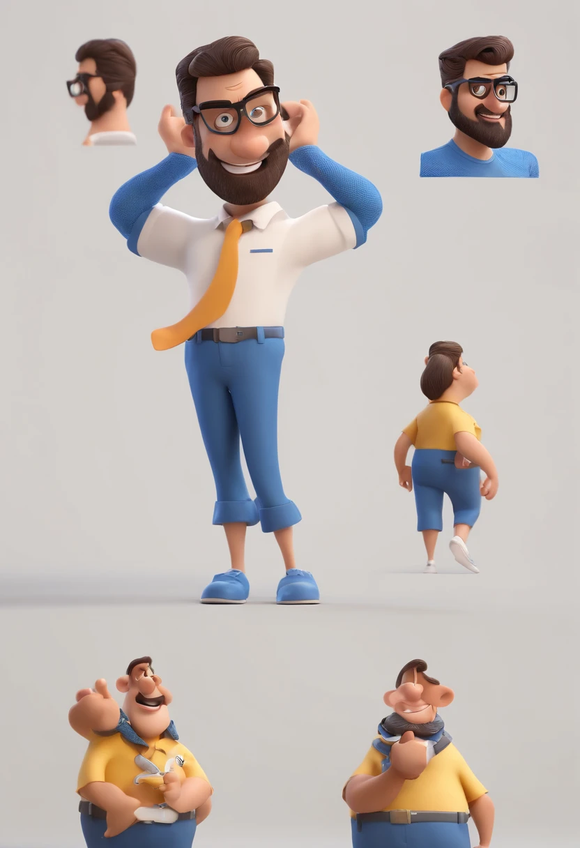 Cartoon character of a man with black glasses and a blue shirt, animation character, Caractere estilizado, animation style rendering, 3D estilizado, Arnold Maya render, 3 d render stylized, toon render keyshot, Personagem 3D, Personagem 3D, 3d rendering stylized, 3 d character render, personagem de desenho animado, Personagem de close up, Pose de personagem,  (Estilo Pixar) (master part:1.2) (Bokeh) (best quality) (pele detalhada) (textura detalhada) (8k) (argila) (Cinematic lighting) (foco nítido