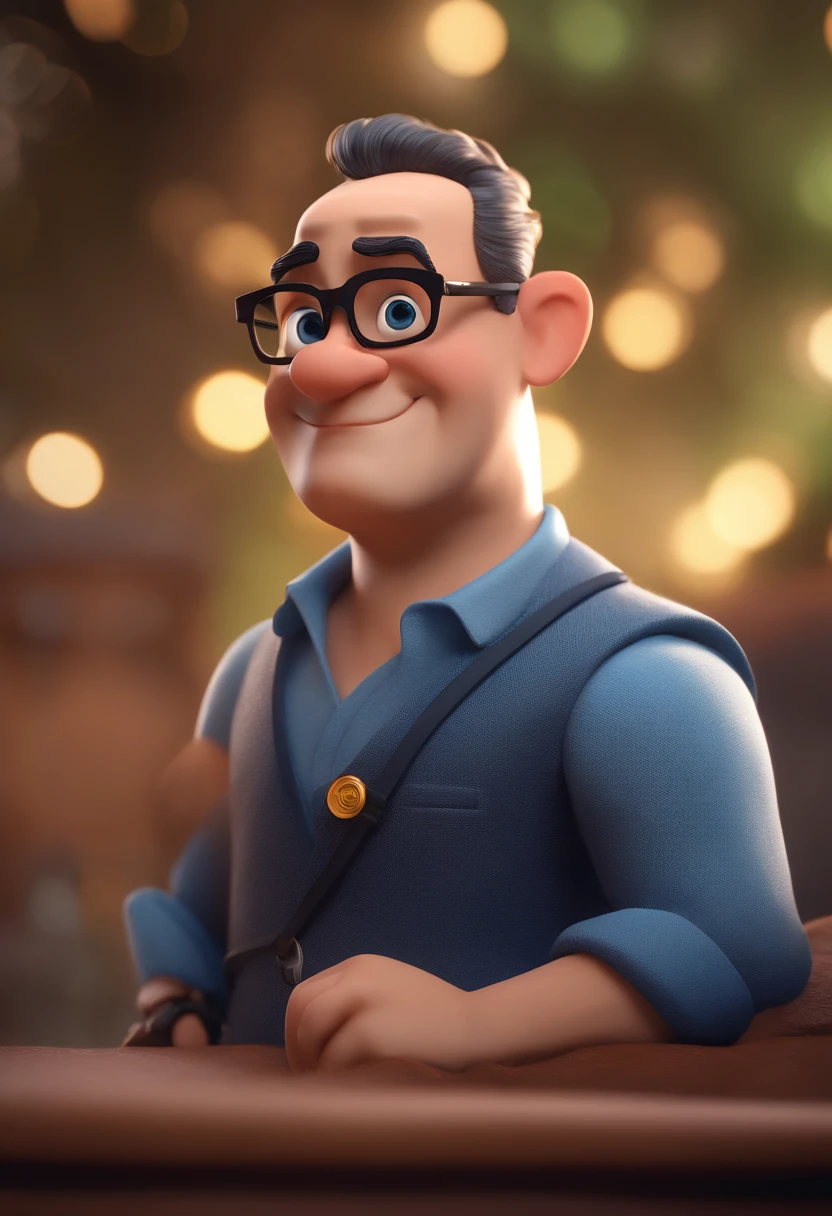 Cartoon character of a man with black glasses and a blue shirt, animation character, Caractere estilizado, animation style rendering, 3D estilizado, Arnold Maya render, 3 d render stylized, toon render keyshot, Personagem 3D, Personagem 3D, 3d rendering stylized, 3 d character render, personagem de desenho animado, Personagem de close up, Pose de personagem, (Estilo Pixar) (master part:1.2) (Bokeh) (best quality) (pele detalhada) (textura detalhada) (8k) (argila) (Cinematic lighting) (foco nítido