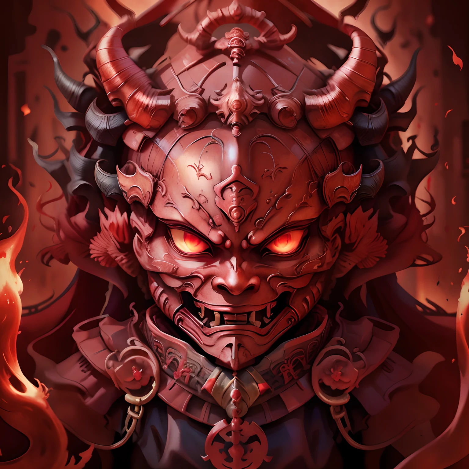Red and fire female demon mask