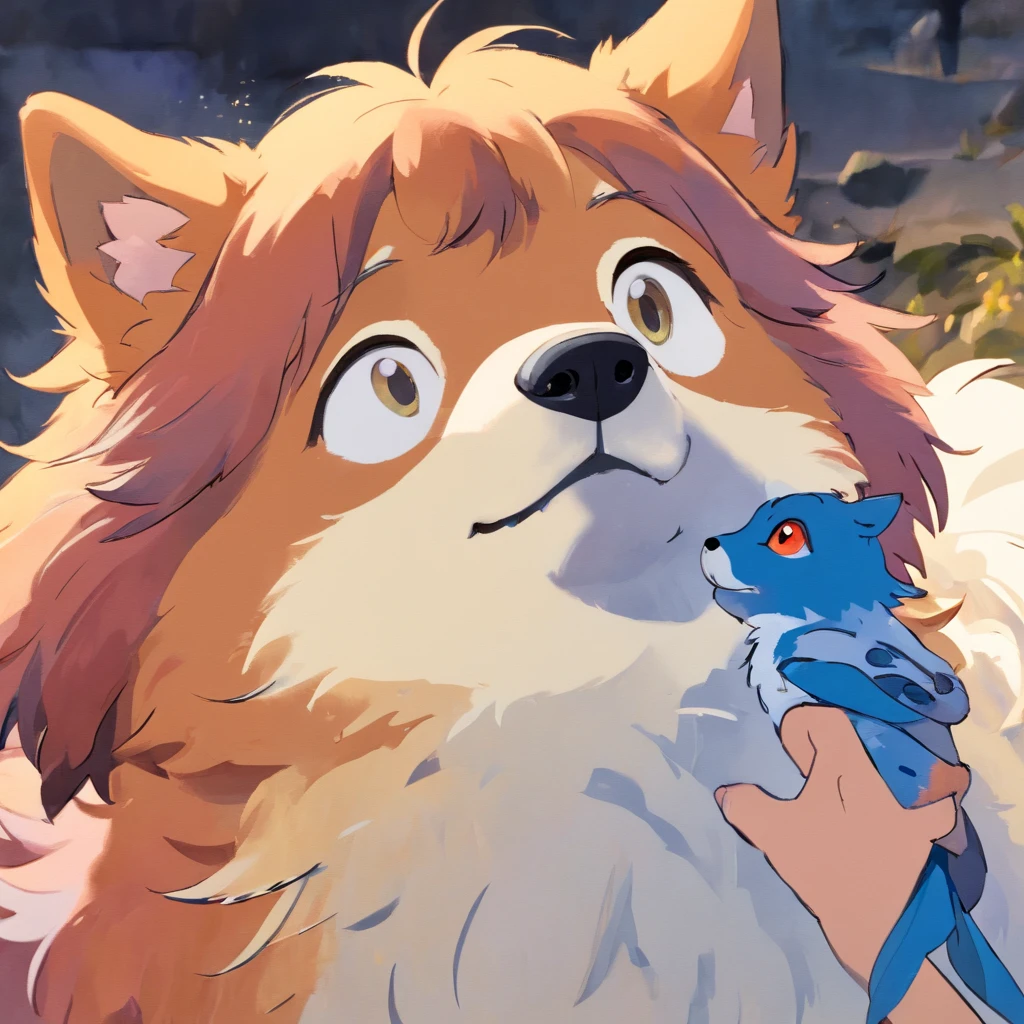 ((Best quality, 8K, Masterpiece: 1.4)),((Amazing detail: 1.3)),((Watercolor illustration: 1.2)),((high resolution: 1.1)),Thick painting style,(Critters),1 dog,Blue solid background,in style of ghibli,head portrait,Anime avatar,Huskies,Grim expression,sharp look,Beautifully detailed dogs,structurally correct,フォトリアリスティック,Delicate hair,Photo art