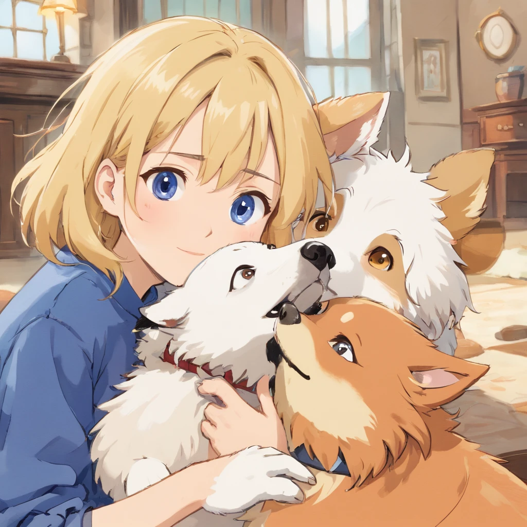 ((Best quality, 8K, Masterpiece: 1.4)),((Amazing detail: 1.3)),((Watercolor illustration: 1.2)),((high resolution: 1.1)),Thick painting style,(Critters),1 dog,Blue solid background,in style of ghibli,head portrait,Anime avatar,Huskies,Grim expression,sharp look,Beautifully detailed dogs,structurally correct,フォトリアリスティック,Delicate hair,Photo art