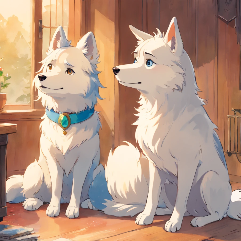 ((Best quality, 8K, Masterpiece: 1.4)),((Amazing detail: 1.3)),((Watercolor illustration: 1.2)),((high resolution: 1.1)),Thick painting style，(Critters)，1 dog，Blue solid background，in style of ghibli，head portrait，Anime avatar，Huskies，Grim expression，sharp look，Beautifully detailed dogs，structurally correct，フォトリアリスティック，Delicate hair，Photo art