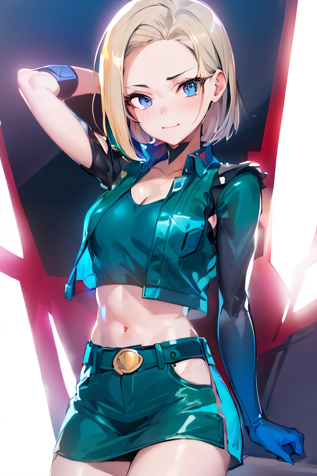 Anime girl with blonde hair and blue eyes in a short dress, Android 18, Female protagonist 👀 :8, Digital Cyberpunk Anime Art, anime style 4 k, anime style character, Cyberpunk anime girl mecha, Cyberpunk Anime Girl, made with anime painter studio, Annie Leon Heart in Neon City, trigger anime art style, Cammy, digital cyberpunk - anime art