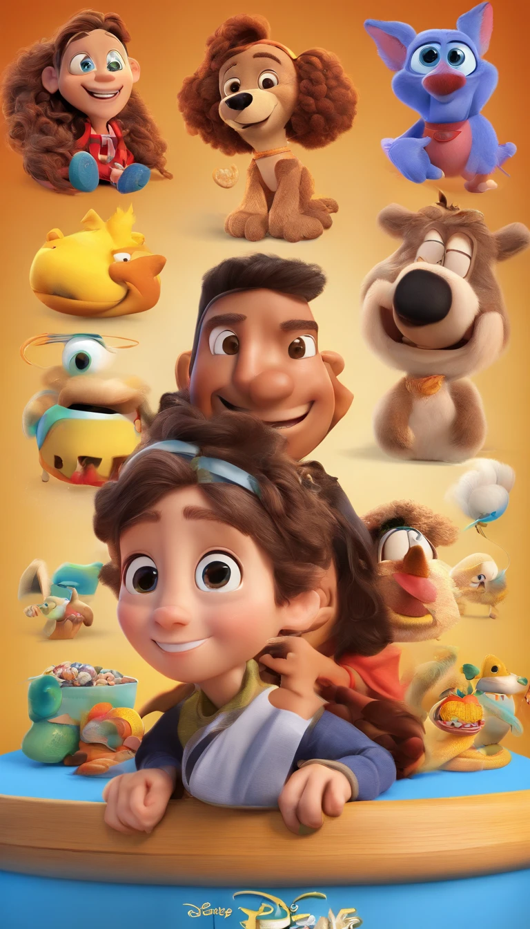 create a 3D movie poster inspired by Disney Pixar, The scene should be in Pixar's signature digital art style, with an image of a 6-year-old brown-skinned child with curling hair