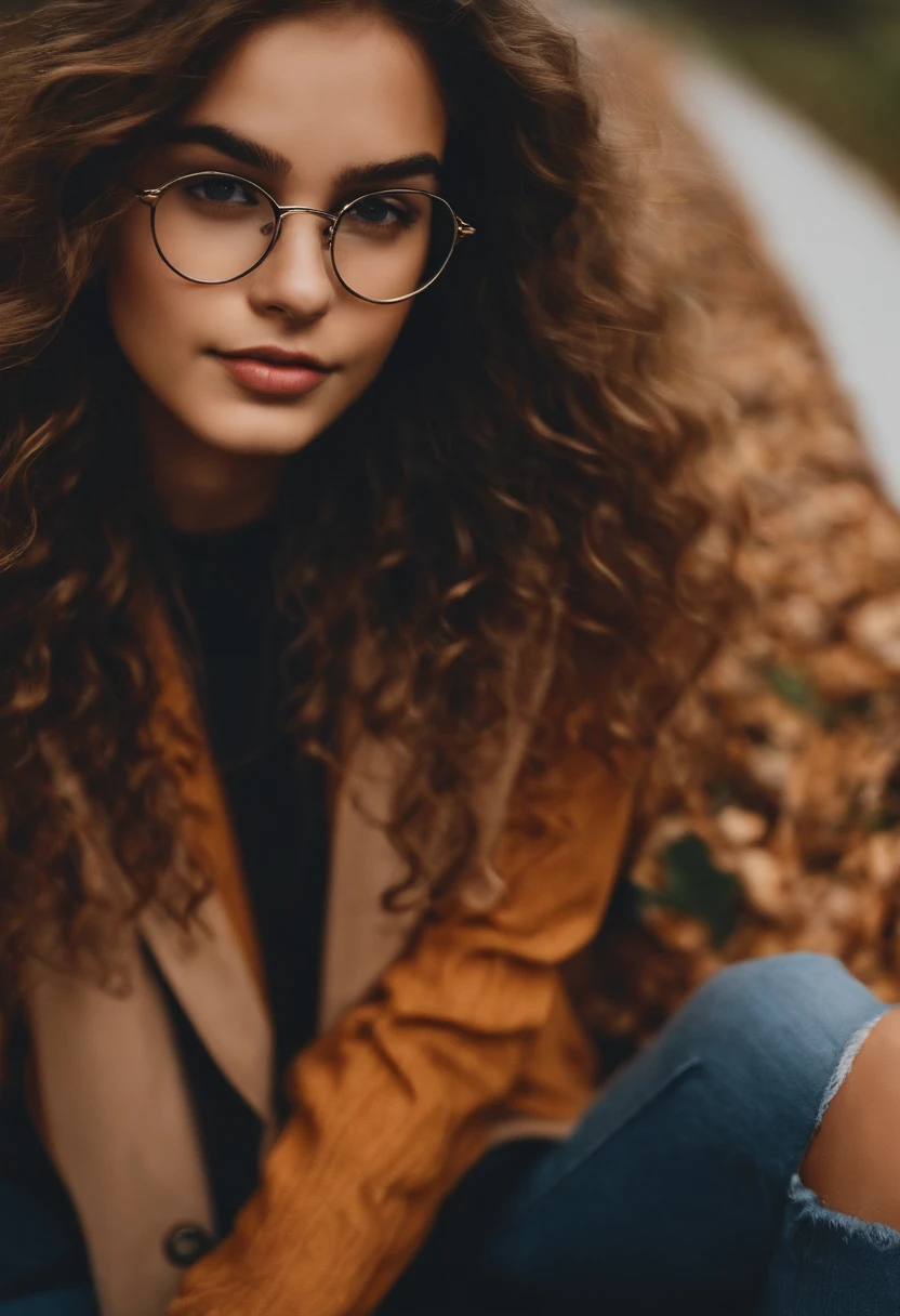 Jovem de 18 anos, wears glasses wavy hair,
