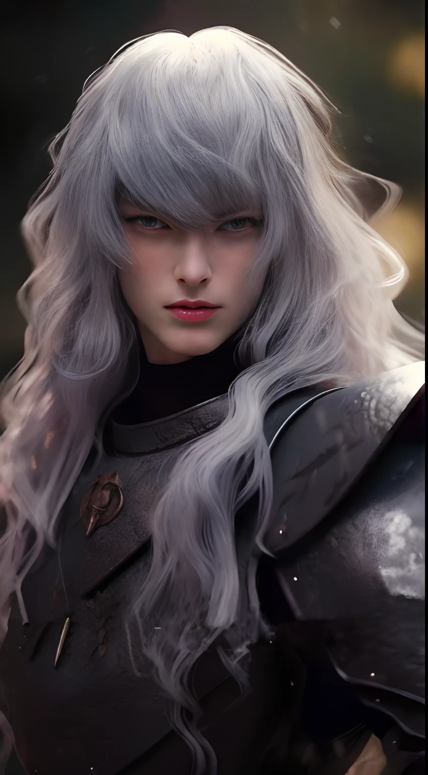 a close up of a woman with long white hair wearing armor, griffith, he has dark grey hairs, detailed matte fantasy portrait, griffith from berserk, epic exquisite character art, stunning character art, fantasy male portrait, fanart best artstation, a portrait of a male elf, with long white hair, detailed digital anime art, 8k high quality detailed art