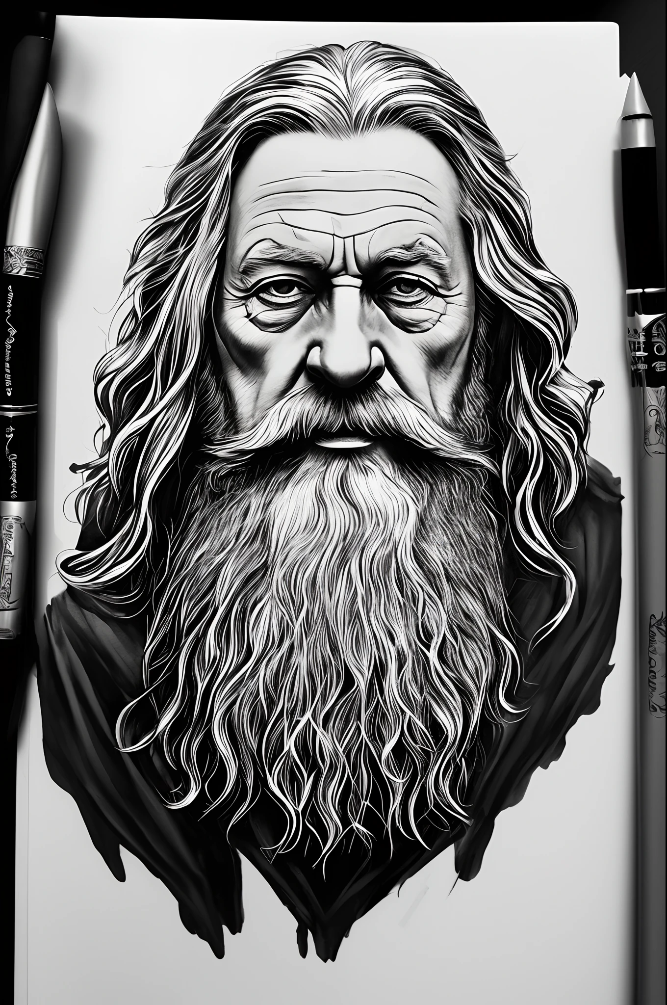 Gandalf, smoking pipe, tattoo, silhouette, drawing