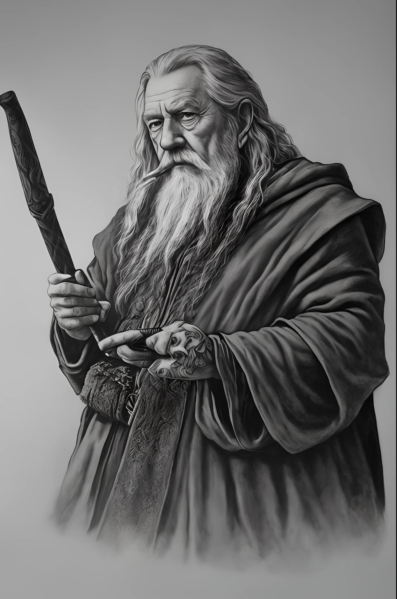 Gandalf, smoking pipe, tattoo, silhouette, drawing