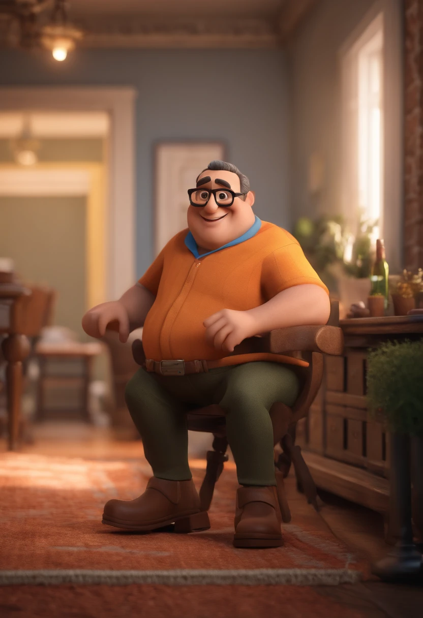 Create an image of a 46-year-old politician, sem o oculos, sorrindo, pouco calvo e gordo. Na imagem o homem deve estar segurando livros. o estilo da imagem deve ser ser pixar- disney 3 d. Caractere estilizado, animation style rendering, 3D estilizado, Arnold Maya render, 3 d render stylized, toon render keyshot, Personagem 3D, Personagem 3D, 3d rendering stylized, 3 d character render, personagem de desenho animado, Personagem de close up, Pose de personagem, (Estilo Pixar) (master part:1.2) (Bokeh) (best quality) (pele detalhada) (textura detalhada) (8k) (argila) (Cinematic lighting) (foco nítido