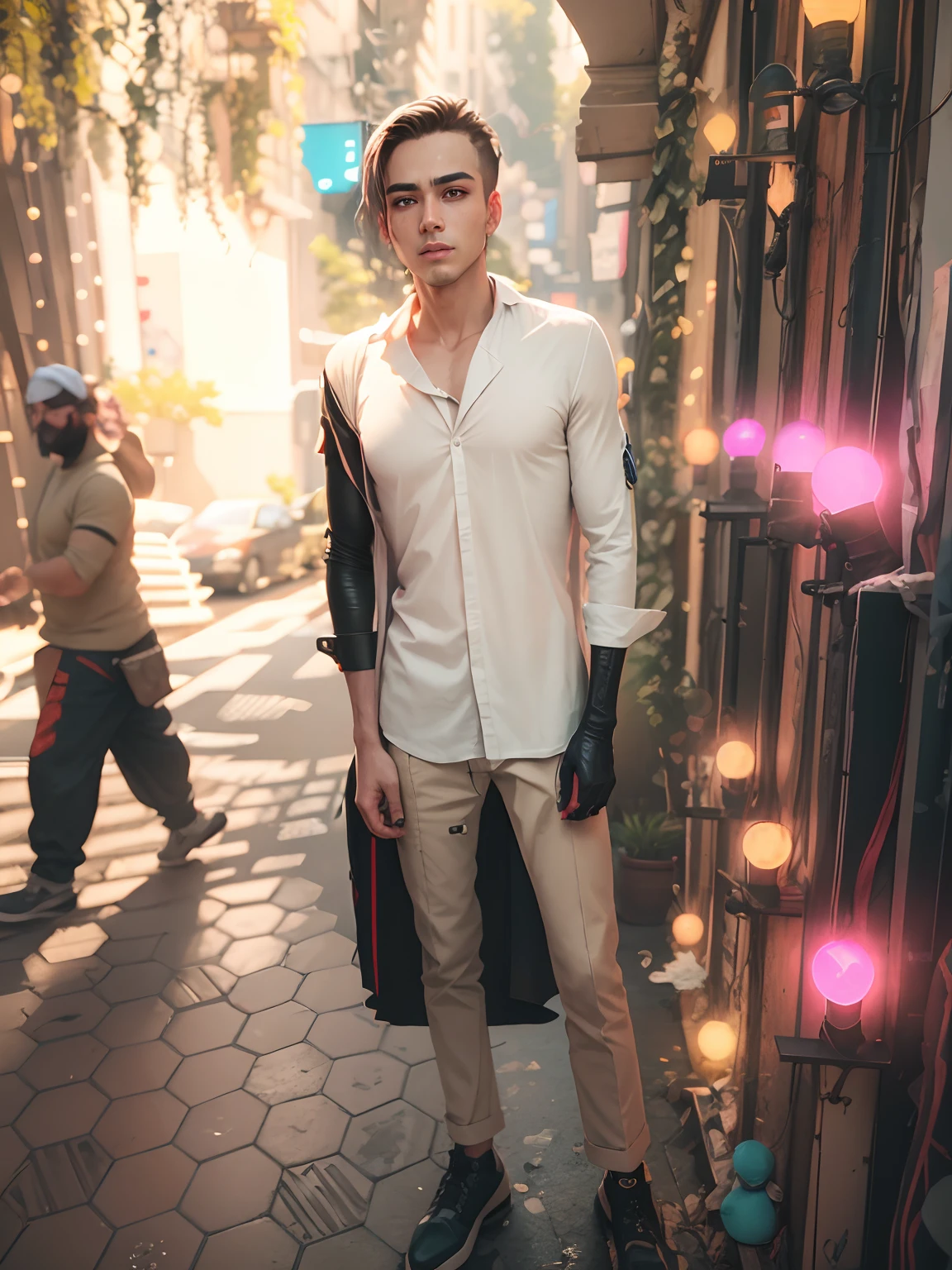 Change background cyberpunk handsome boy, realistic face, 8k, ultra realistic,