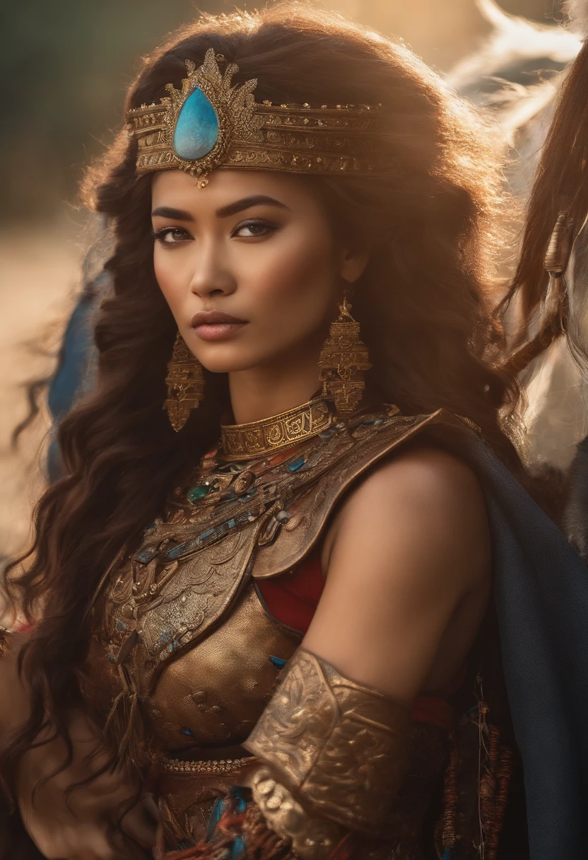 Qualidade Superior、Mulher Hmong bonita、Cavaleiro、bikini armor、fantasia、full-bodied lesbians、segurando uma espada、vistas deslumbrantes、medium hair、