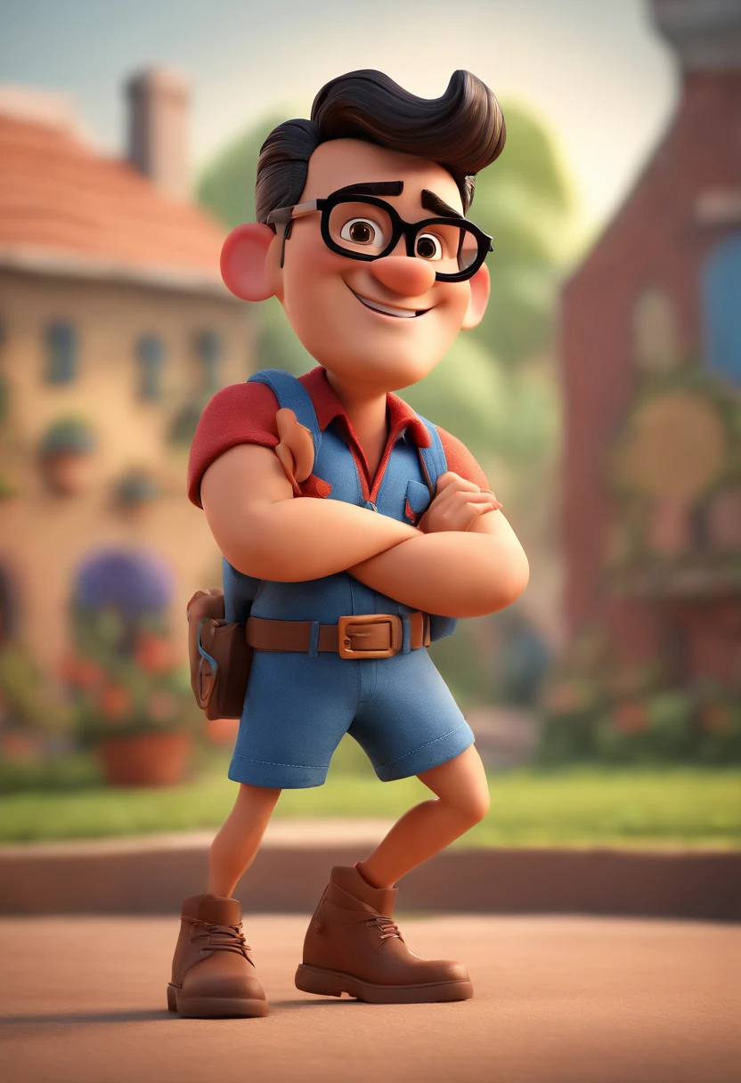 Cartoon character of a man wearing black glasses and a blue shirt, um personagem animado, Caractere estilizado, animation style rendering, 3D estilizado, Arnold Maya render, 3 d render stylized, toon render keyshot, Personagem 3D, Personagem 3D, 3d rendering stylized, 3 d character render, personagem de desenho animado, Personagem de close up, Pose de personagem, (Estilo Pixar) (master part:1.2) (Bokeh) (best quality) (pele detalhada) (textura detalhada) (8k) (argila) (Cinematic lighting) (foco nítido,Senta e vaza a parte superior do corpo
