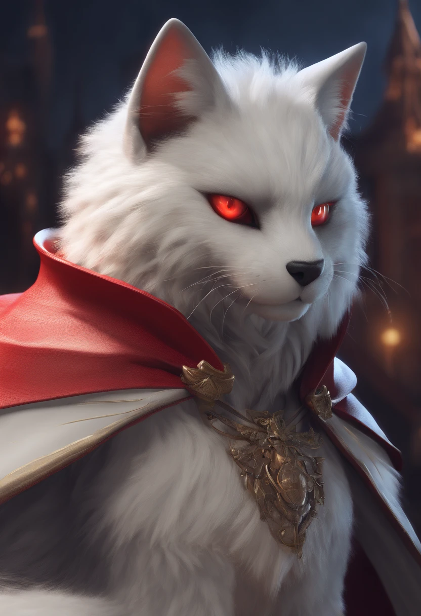 (dark environment:0.8),masterpiece, high quality, absurd res, digital painting \(artwork\), by dagasi, yupa,kiyosan,(anthro,fluffy fur,character focus:1.1),anthro male cat,short hair,portrait, bright eyes,panorama,character focus.(detailed background:0.7),solo,furry,furry male ,male focus,anthr,(Full body fur, fluffy tail, white fur,red eyes,gray hair:1.2),(long canines,vampire, cape:1.2),(interior,night, castle, coffin:1.1)