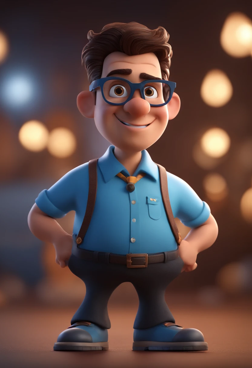 Cartoon character of a man with black glasses and a blue shirt, animation character, Caractere estilizado, animation style rendering, 3D estilizado, Arnold Maya render, 3 d render stylized, toon render keyshot, Personagem 3D, Personagem 3D, 3d rendering stylized, 3 d character render, personagem de desenho animado, Personagem de close up, Pose de personagem, (Estilo Pixar) (master part:1.2) (Bokeh) (best quality) (pele detalhada) (textura detalhada) (8k) (argila) (Cinematic lighting) (foco nítido