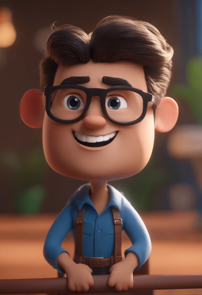 Cartoon character of a man with black glasses and a blue shirt, animation character, Caractere estilizado, animation style rendering, 3D estilizado, Arnold Maya render, 3 d render stylized, toon render keyshot, Personagem 3D, Personagem 3D, 3d rendering stylized, 3 d character render, personagem de desenho animado, Personagem de close up, Pose de personagem, (Estilo Pixar) (master part:1.2) (Bokeh) (best quality) (pele detalhada) (textura detalhada) (8k) (argila) (Cinematic lighting) (foco nítido