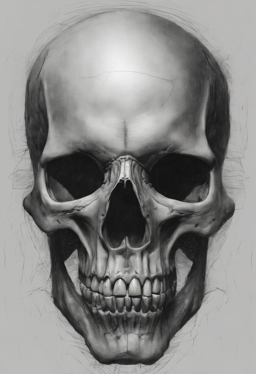 A sketch drawing of the skull of the character joe biden, hyper-realistic, artistic, tudo preto e branco